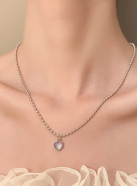 欧美ins紫色爱心项链女  时尚轻奢小众设计心形锁骨链气质毛衣链