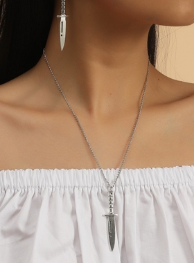 欧美小刀蝴蝶戒指项链耳钉套装首