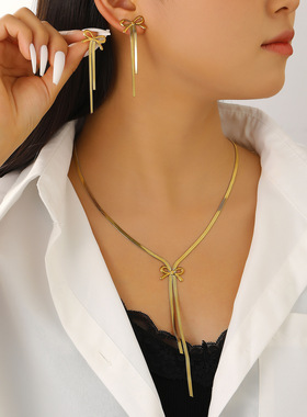 跨境不锈钢蝴蝶结设计项链女时尚