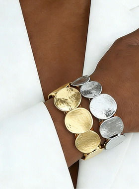 欧美跨境个性金属褶皱几何圆片弹