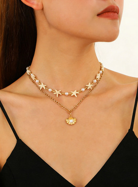 跨境波西米亚度假风米珠海星项链