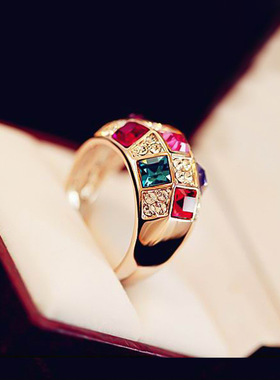 奥地利气质彩钻戒指女欧美ins风