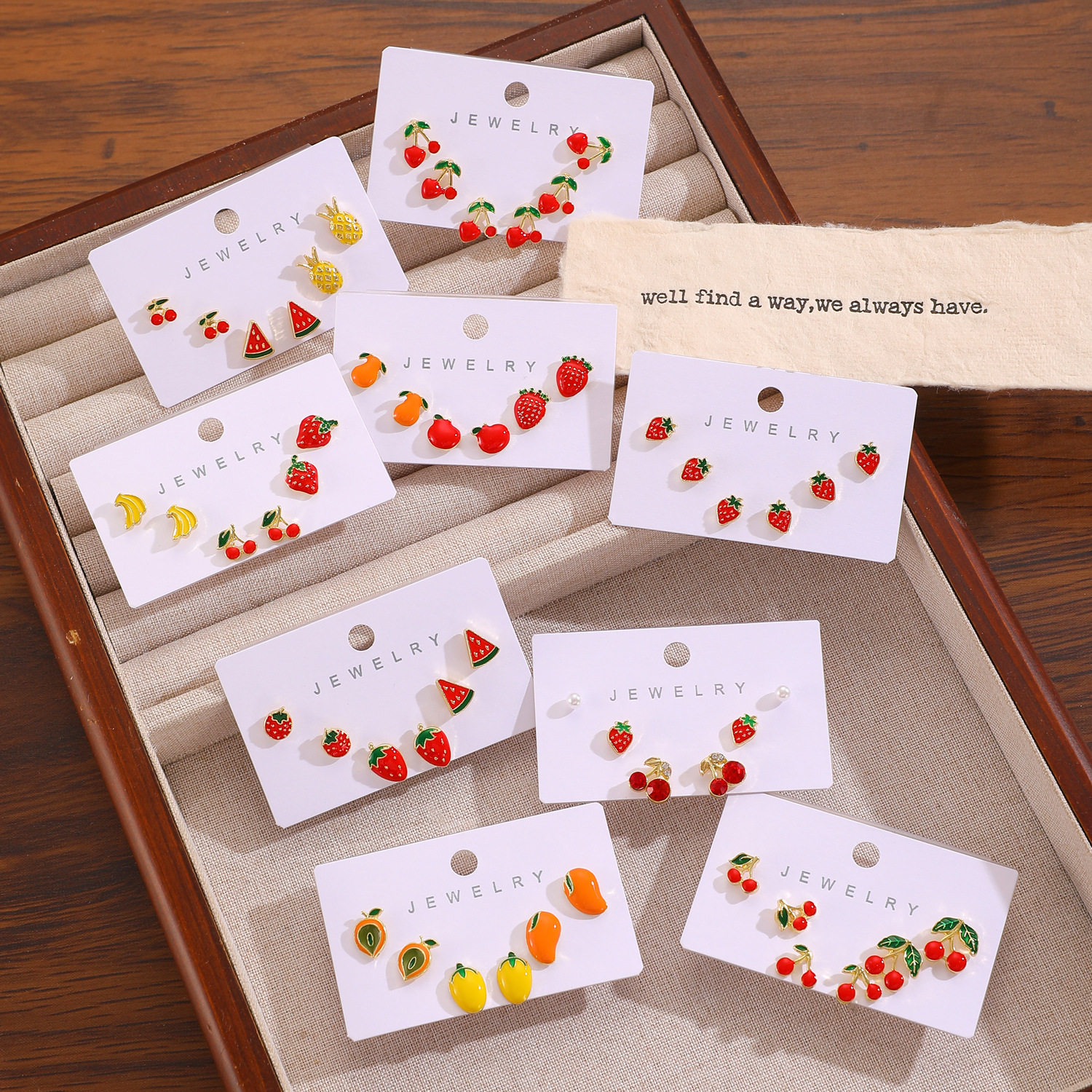 跨境可爱少女心夏日精致水果耳钉套装西瓜芒果草莓樱桃卡装耳饰女,饰品/流行首饰/时尚饰品新,耳钉,淘宝优惠券,粉丝福利购,淘宝优惠卷