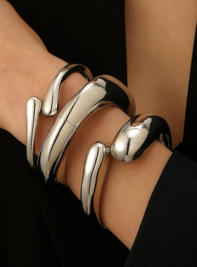 欧美夸张几何光面弹簧开口手环设