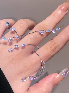 跨境时尚锆石不锈钢连指手链女简