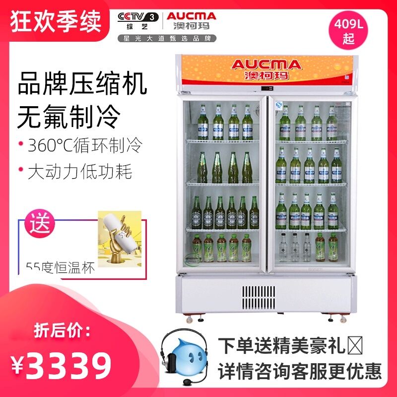 澳柯玛双门展示柜藏保鲜柜饮料柜立式两门冰柜商用大容量鲜花柜
