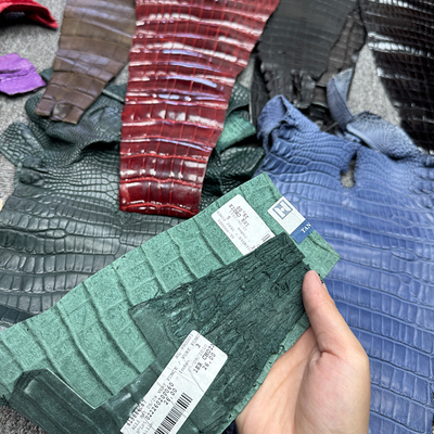 法国hcp水染美洲竹节纹尾巴湾鳄高光项圈卡包皮料手工diy表带皮具