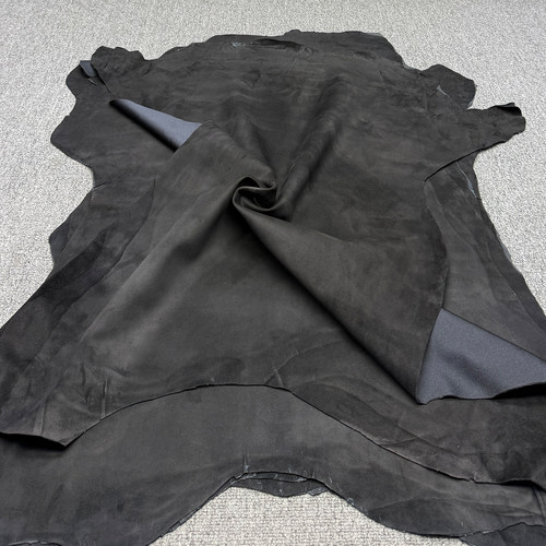 意大利Bonaudo胎牛绒高丝光绒面头层反绒服装鞋包皮料1.0mm黑色