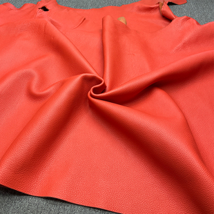 法国H家原版TC荔枝纹牛皮CLEMENCE皮料琳迪菜篮子手工diy皮具橙色