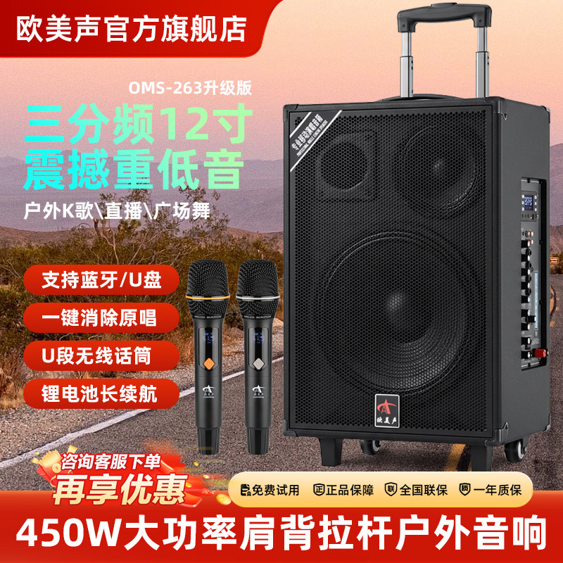 欧美声263专业户外音响K歌唱歌移动大功率广场舞台三分频拉杆音箱