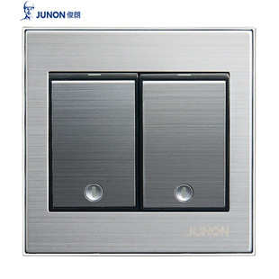 俊朗拉丝钢黑中板系列86型墙壁暗装开关插座无边框面板单控双控