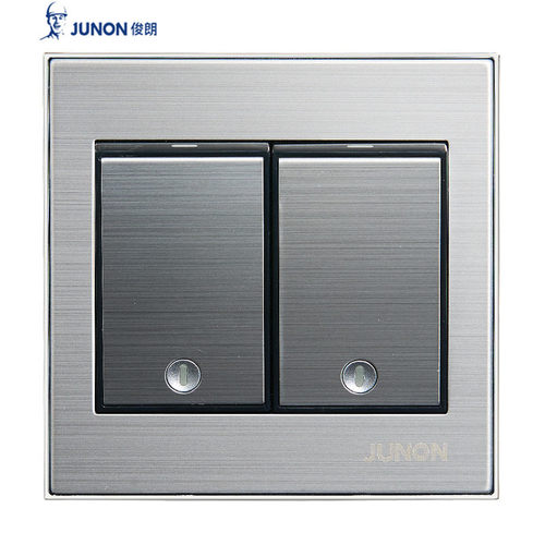 俊朗拉丝钢黑中板系列86型墙壁暗装开关插座无边框面板单控双控