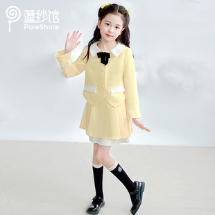 pureshare蓬纱馆 女童套装学院风裙子儿童小香风百褶裙马甲三件套