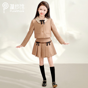 pureshare蓬纱馆 女童英伦学院风套装春秋季儿童外套百褶裙两件套