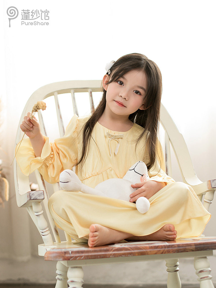 pureshare fluffy hall girls' pajamas summer girl straps thin section children's princess nightdress female summer