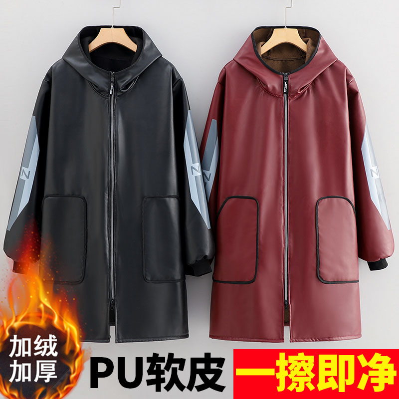 加绒加厚罩衣PU皮防雨防水防油