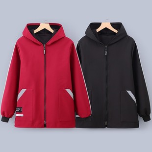 新款加绒加厚反光罩衣女车间工厂超市上班工作服外穿短款防脏外套