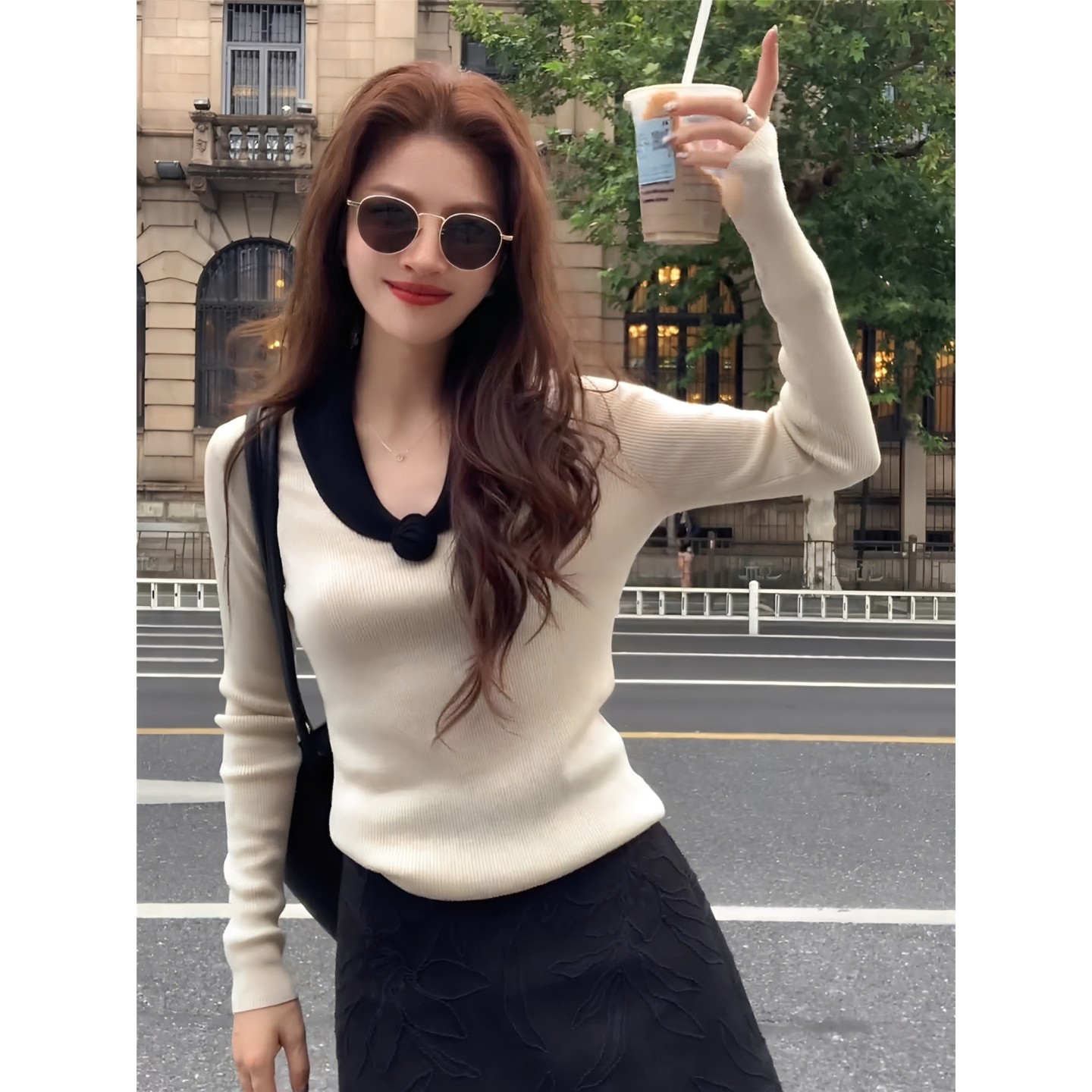 法式高级翻领针织打底衫女秋冬2025年秋季新款内搭上衣设计感小众
