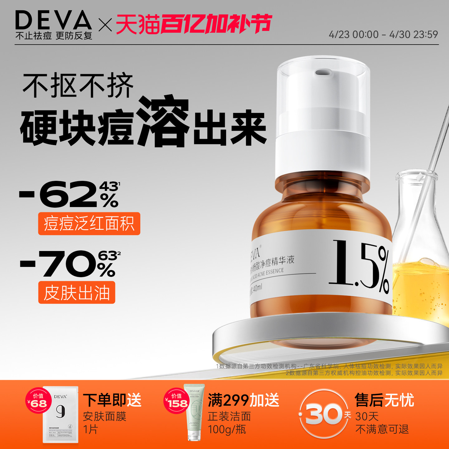 DEVA分浓度2%水杨酸精华液S6祛痘去闭口粉刺黑头控油正品