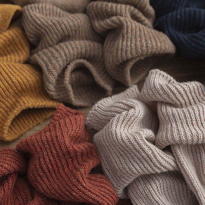 羊毛堆堆袜冬季保暖女袜加厚款双针纯色中高筒长袜简约风少女袜子