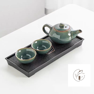 家用办公高档轻奢中式 祥业哥窑功夫茶具套装 整套陶瓷斗笠杯茶盘