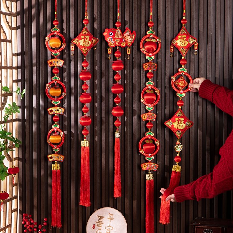 2026马年新年春节过年鞭炮挂件辣椒挂串装饰品中国结客厅墙上挂饰