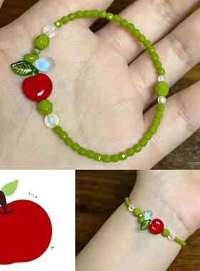 绿色手链少女心苹果串珠