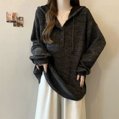 加大码女美式宽松连帽卫衣春秋