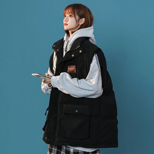 胖mm大码300斤工装棉衣马甲女冬装宽松立领无袖背心坎肩马夹外套