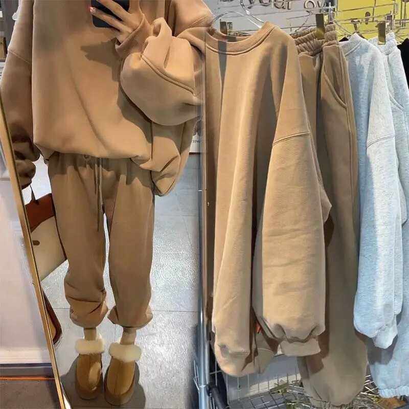 特大码300斤胖妹妹mm休闲运动套装女秋冬加绒加厚卫衣卫裤两件套