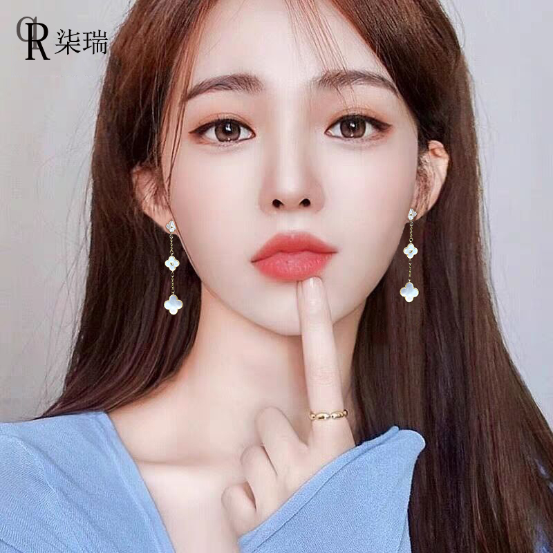 四叶草新款潮时尚高级感扇贝耳环