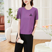 新款 恩狐中老年妈妈装 休闲两件套 套装 2025夏季 夏装 宽松套头短袖