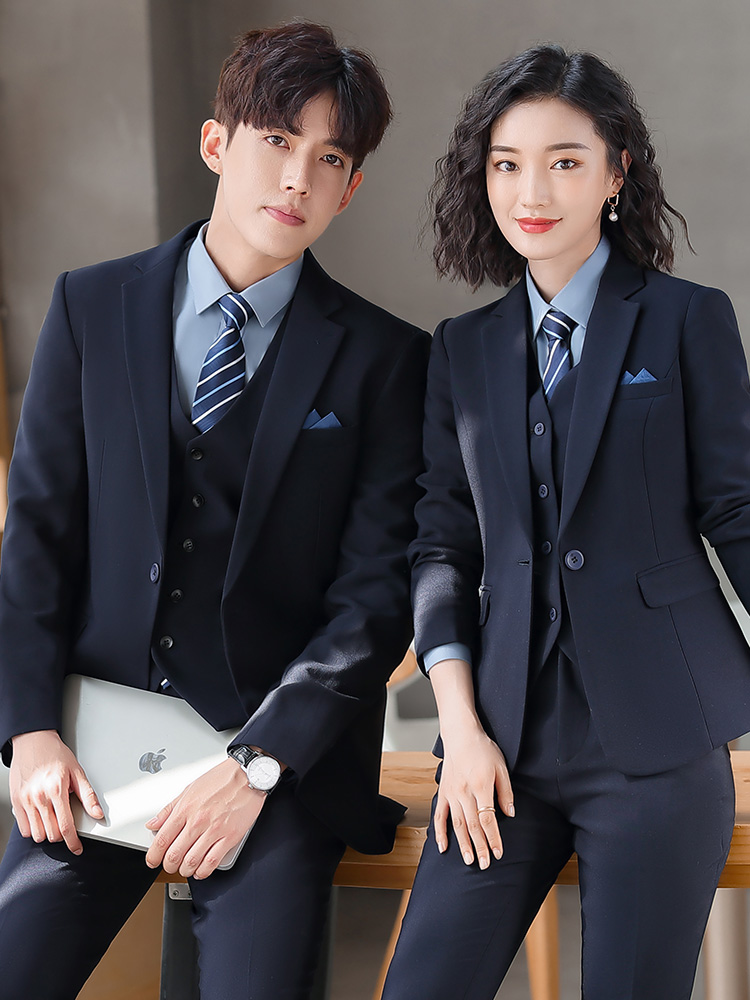 男女西服套装藏蓝色西装定制售楼部4S店教师工作服面试正装职业装