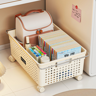 书箱书本收纳箱带滑轮学生家用桌下装书小推车大号高中生放书神器