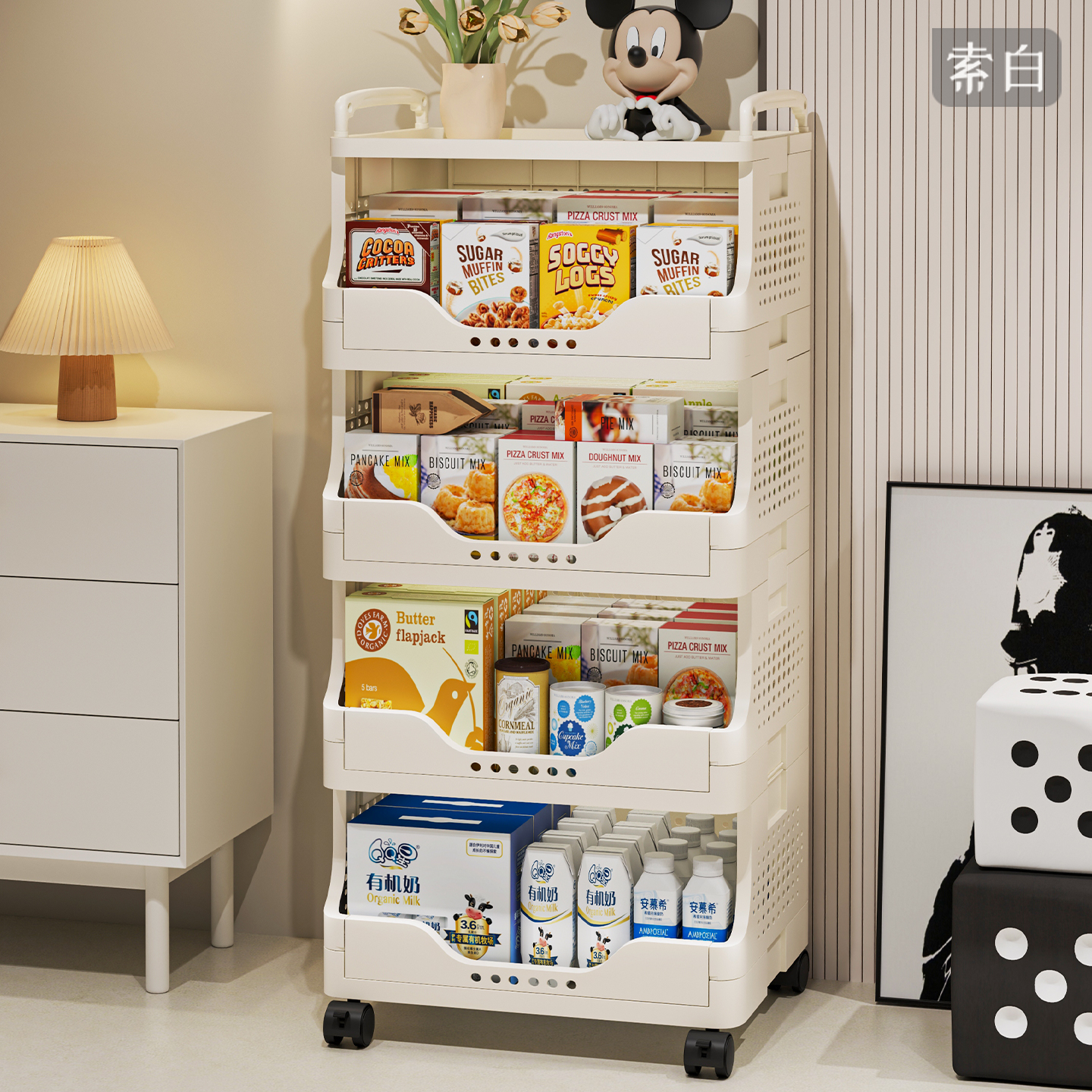 移动零食收纳小推车置物架落地家用客厅高颜值带轮小型夹缝储物架