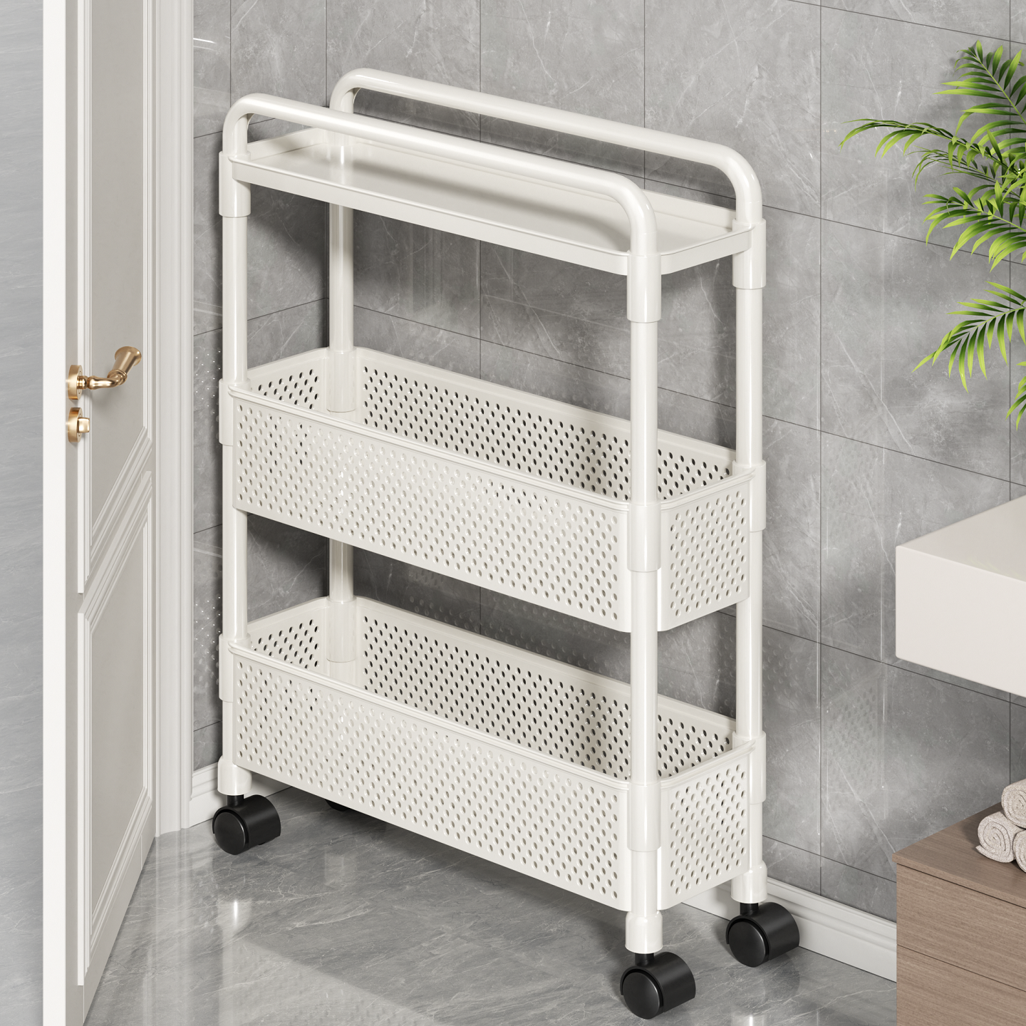 浴室门后夹缝小推车极窄缝隙分层收纳架厨房多功能家用落地置物架,收纳整理,缝隙柜,淘宝优惠券,粉丝福利购,淘宝优惠卷