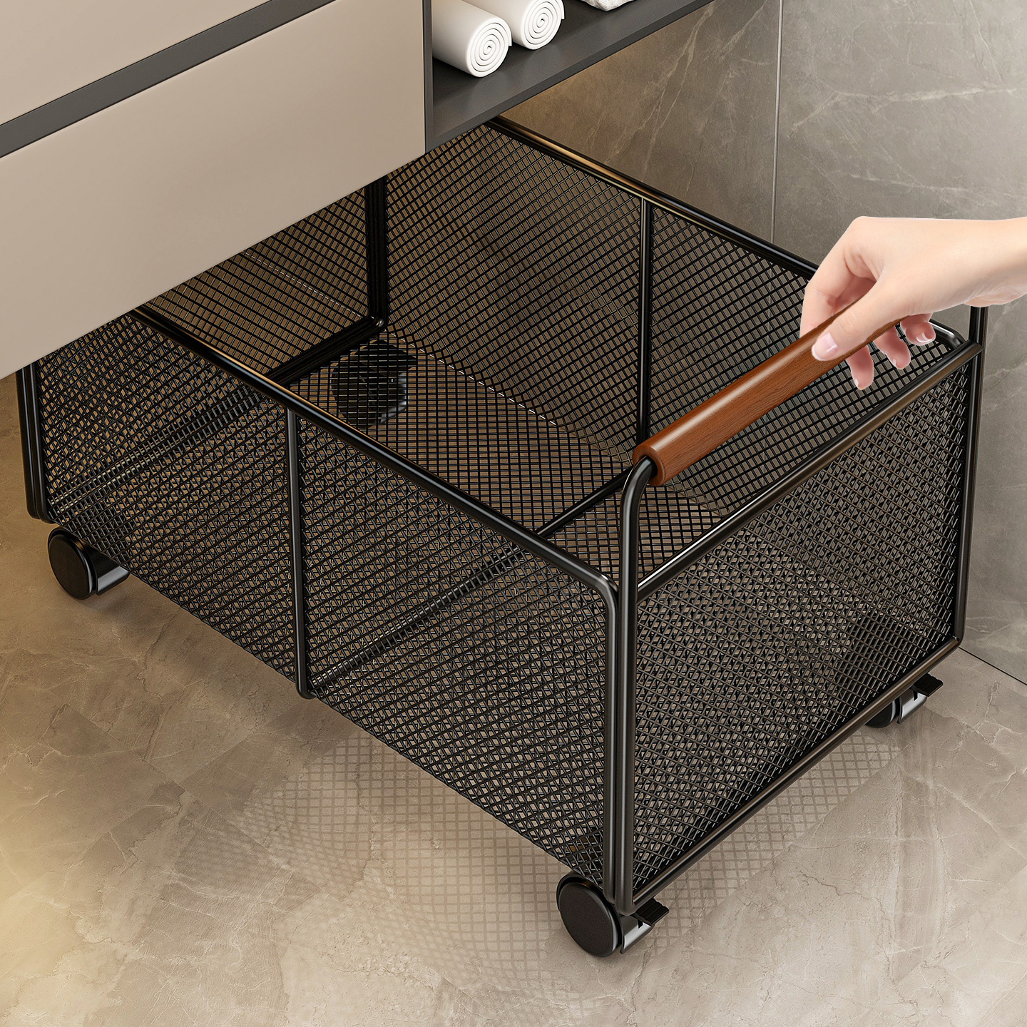 柜下篮子浴室脏衣篮脏衣服置物架小推车脏衣篓移动卫生间收纳神器