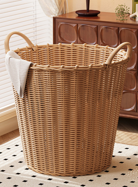 中古风脏衣篓仿藤编高颜值轻奢家用脏衣服收纳筐大容量浴室洗衣篮