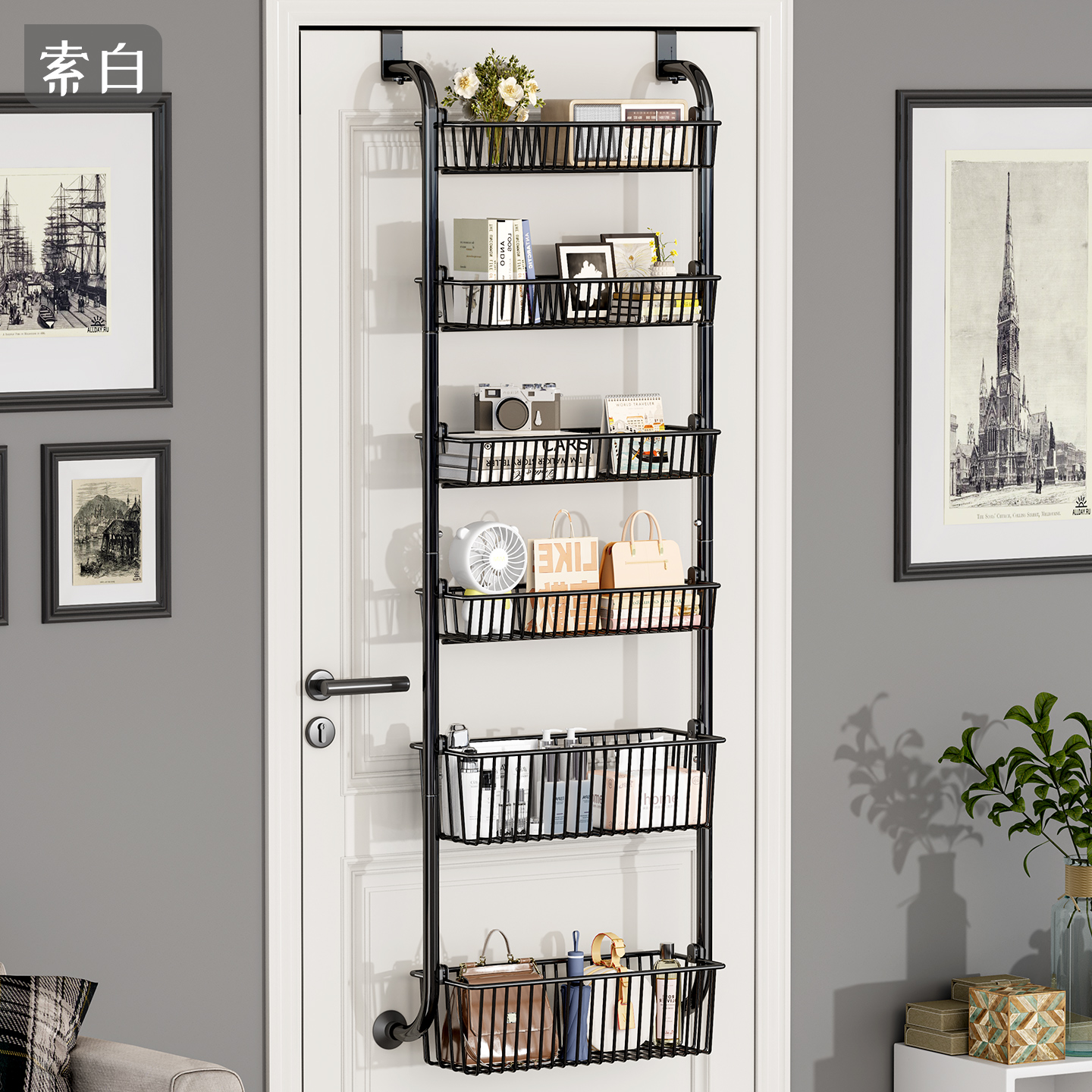 门后多层置物架家用多功能门上悬挂收纳挂架免打孔挂门壁挂置物篮