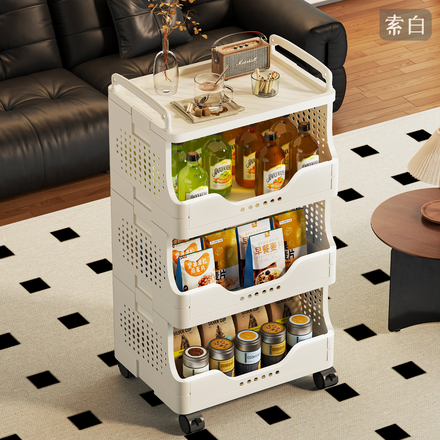 零食小推车置物架落地可移动多层收纳架家用客厅高颜值整理储物柜