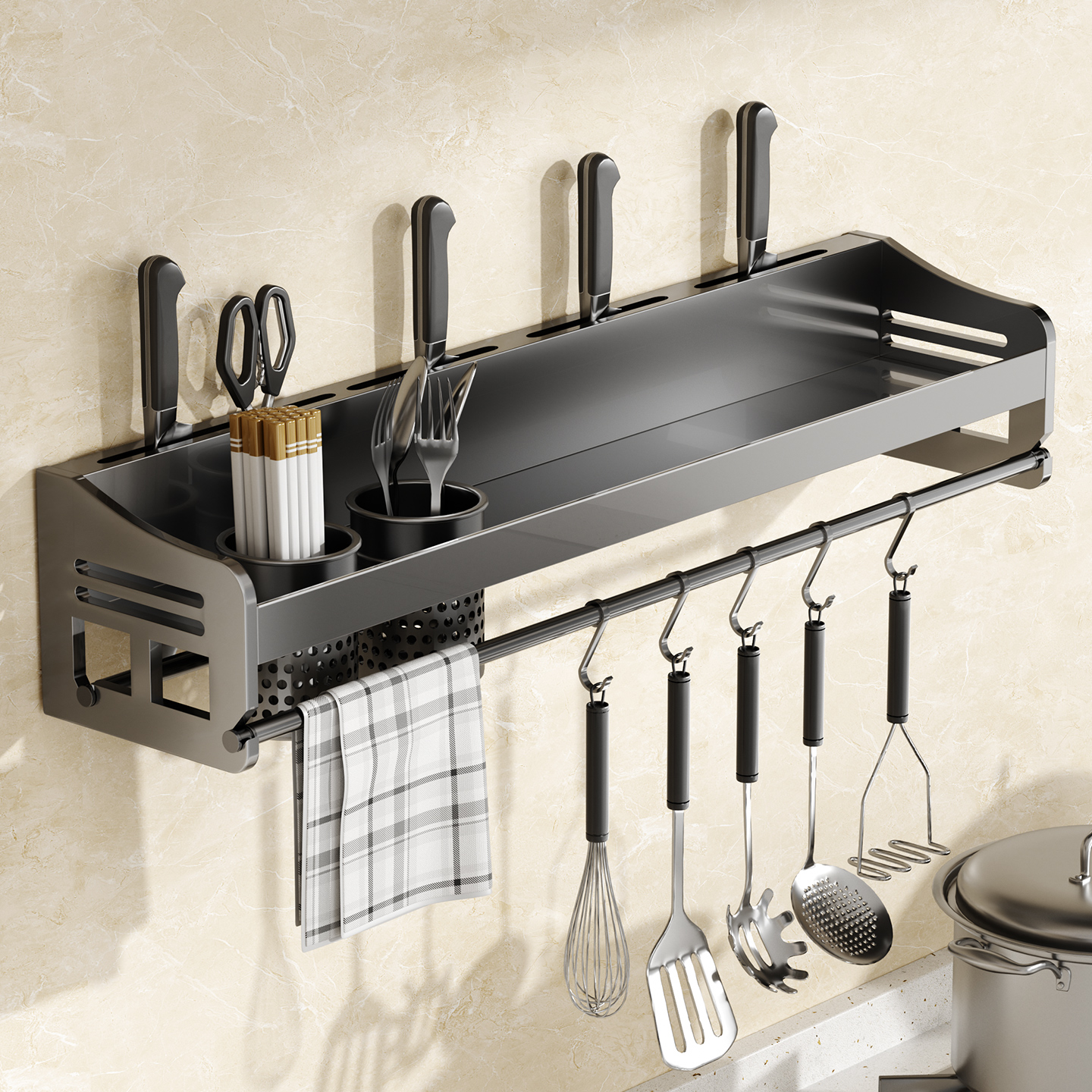 多功能厨房置物架家用壁挂式调料用品筷子刀架子墙上收纳神器挂架