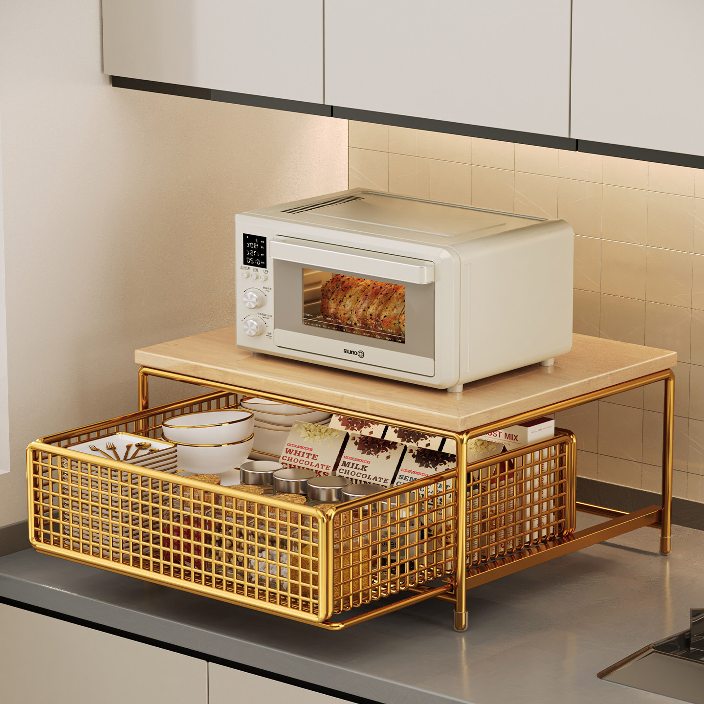 微波炉置物架厨房烤箱收纳架家用抽拉式收纳柜双层台面咖啡机架托,厨房/烹饪用具,厨房置物架/置物柜/角架,淘宝优惠券,粉丝福利购,淘宝优惠卷