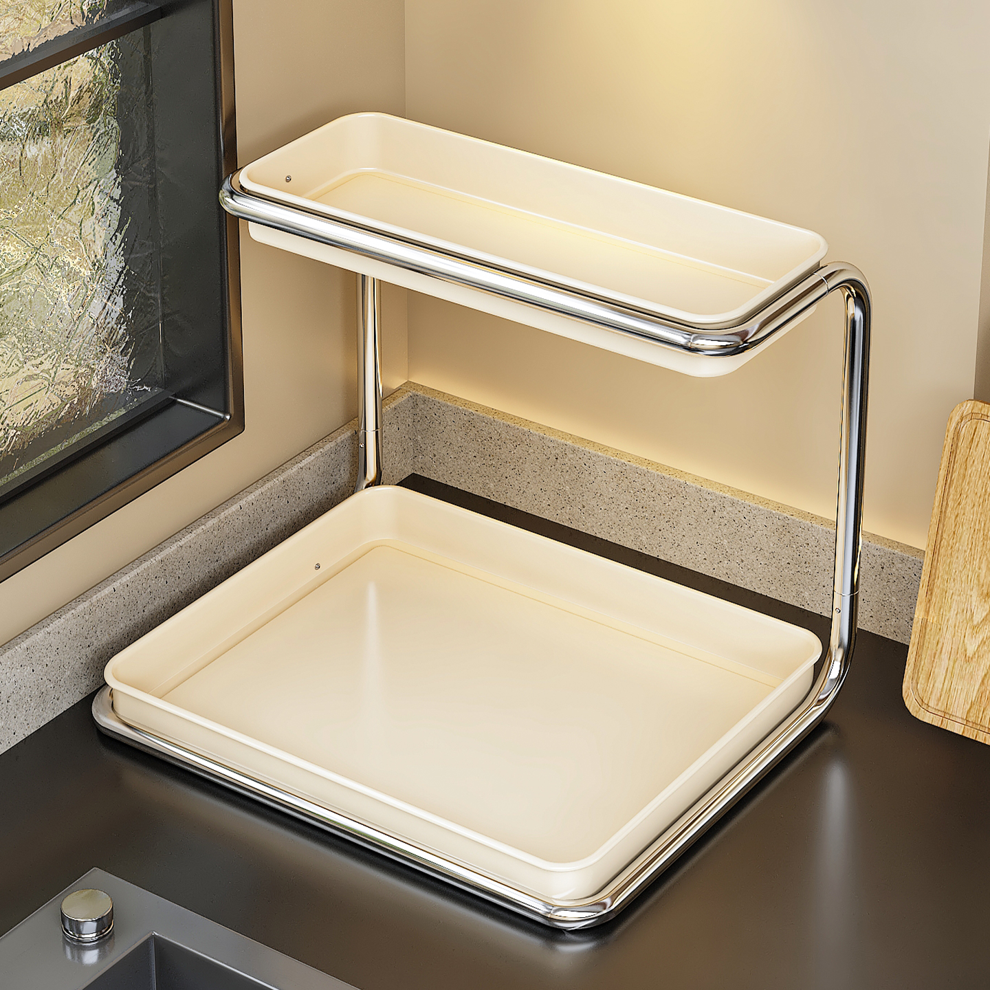 厨房置物架多功能不锈钢收纳架家用双层台面一体靠墙省空间调料架