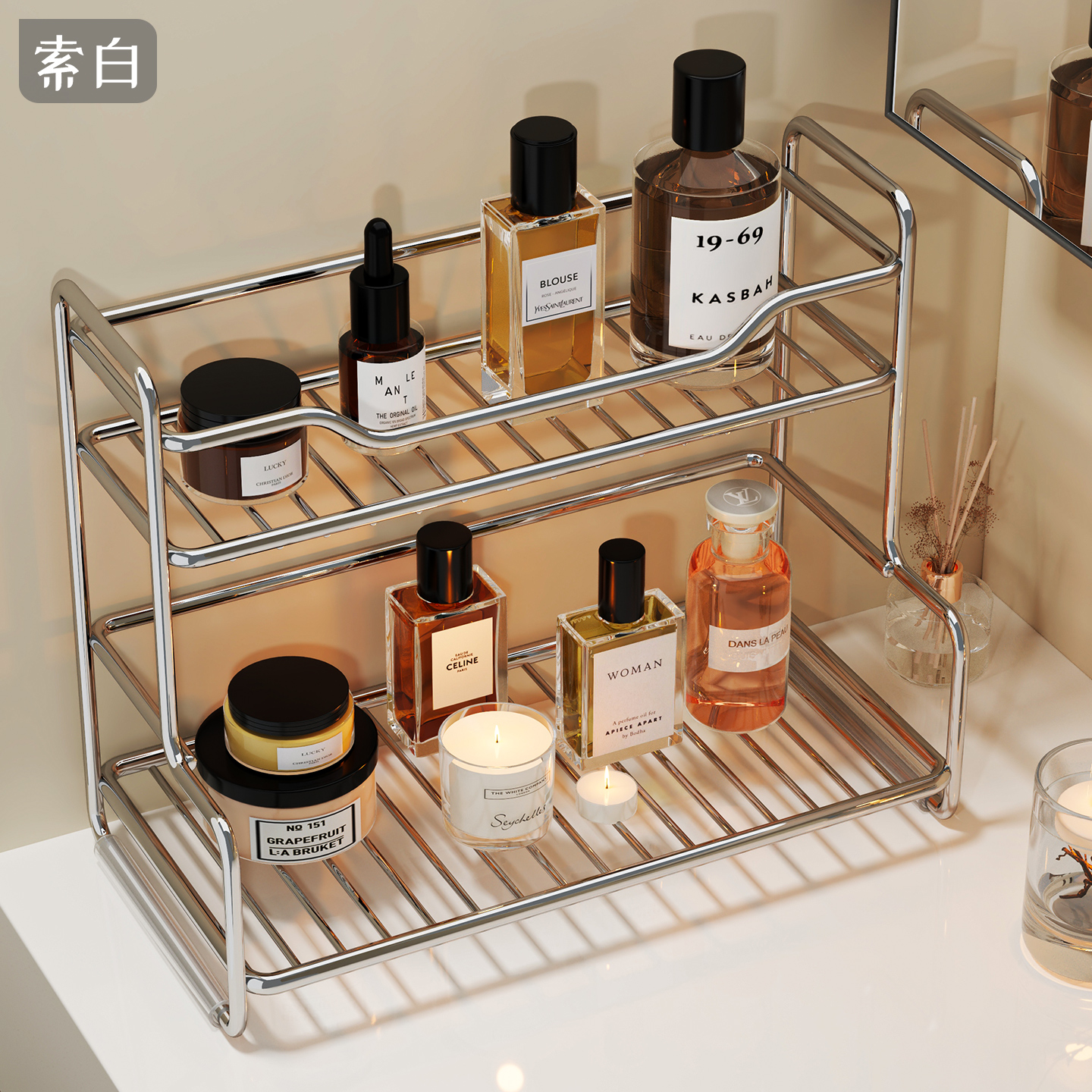 洗漱台不锈钢浴室置物架卫生间双层台面神器洗手台化妆护肤品收纳