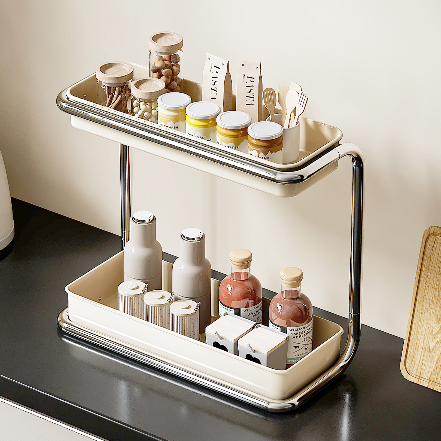 厨房调料置物架新款家用调味料收纳架多功能台面不锈钢调味品托架