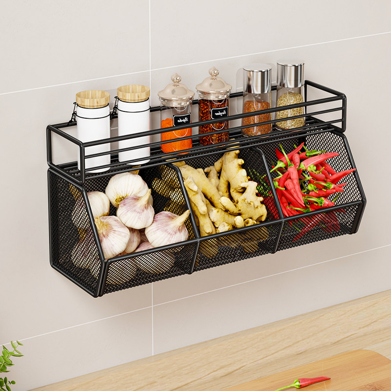 厨房置物架葱姜蒜收纳盒壁挂空间利用神器挂架多层挂篮挂钩免打孔,收纳整理,整理架/置物架/收纳架,淘宝优惠券,粉丝福利购,淘宝优惠卷