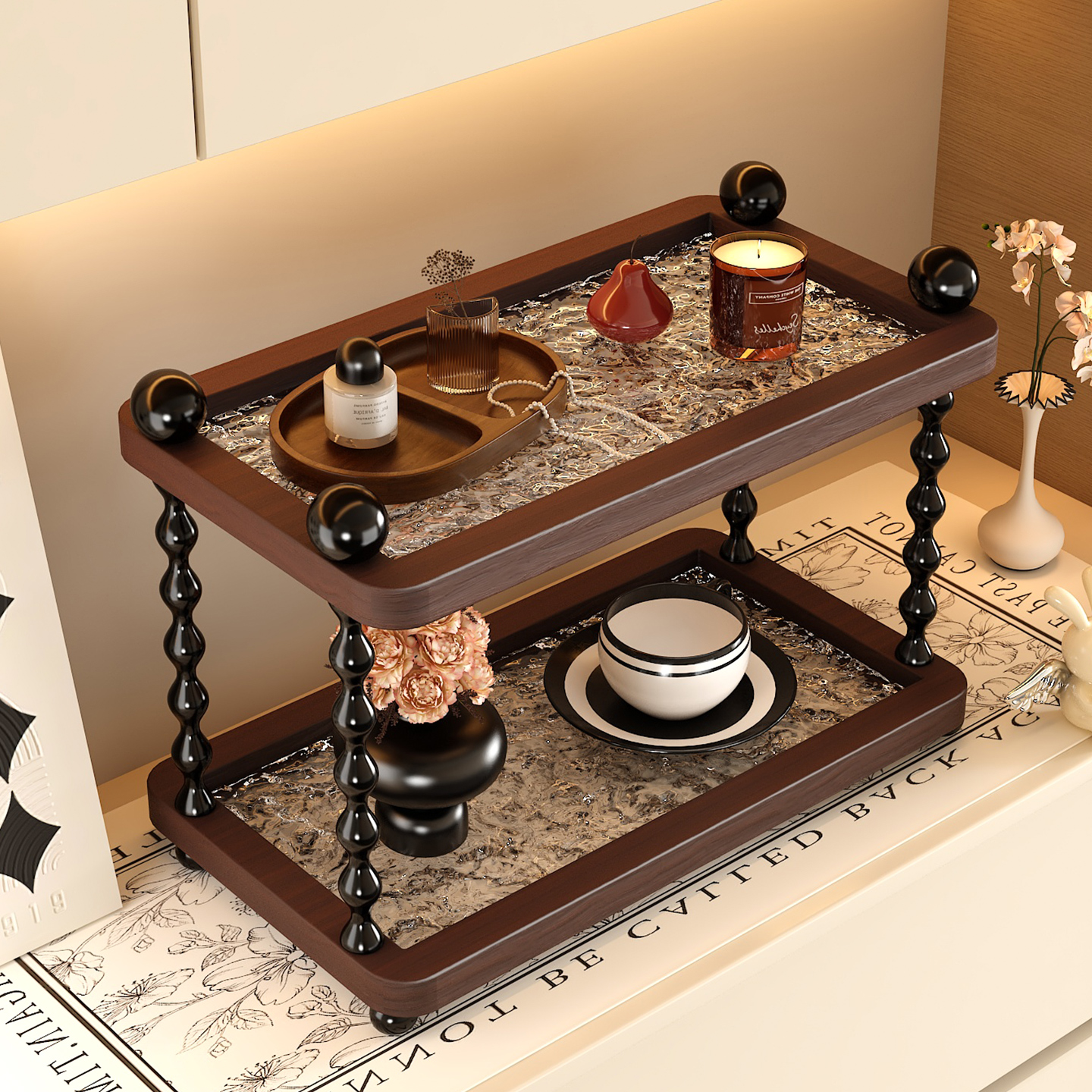 中古风杯架实木收纳架