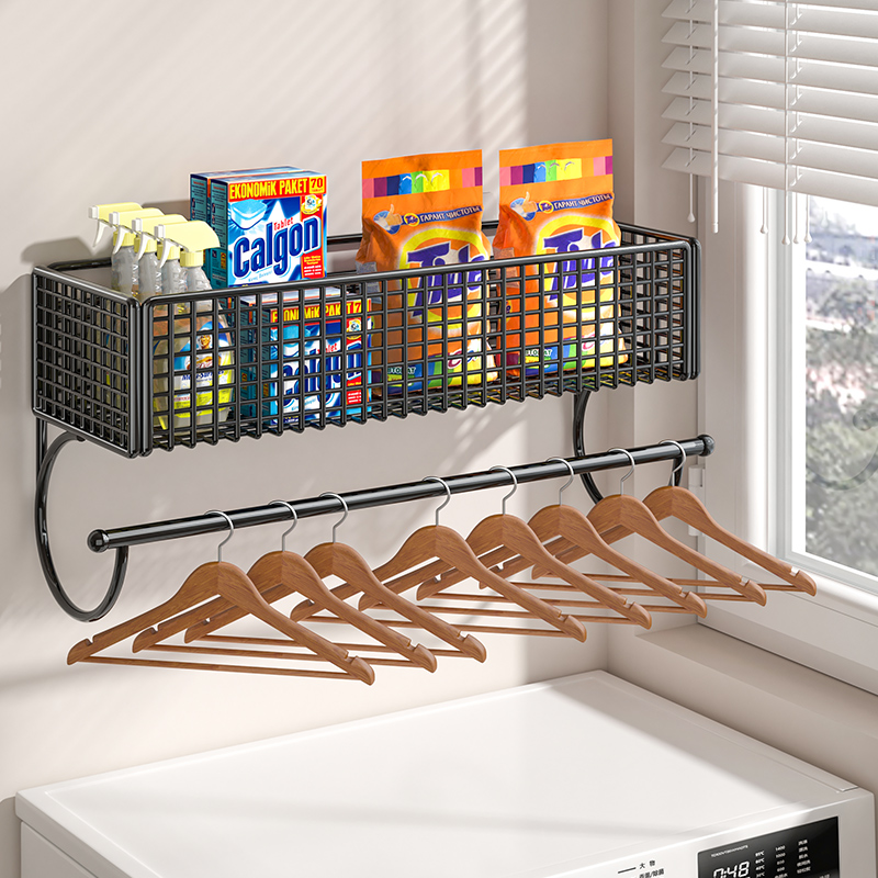 简约碳钢免打孔洗衣机上方置物架
