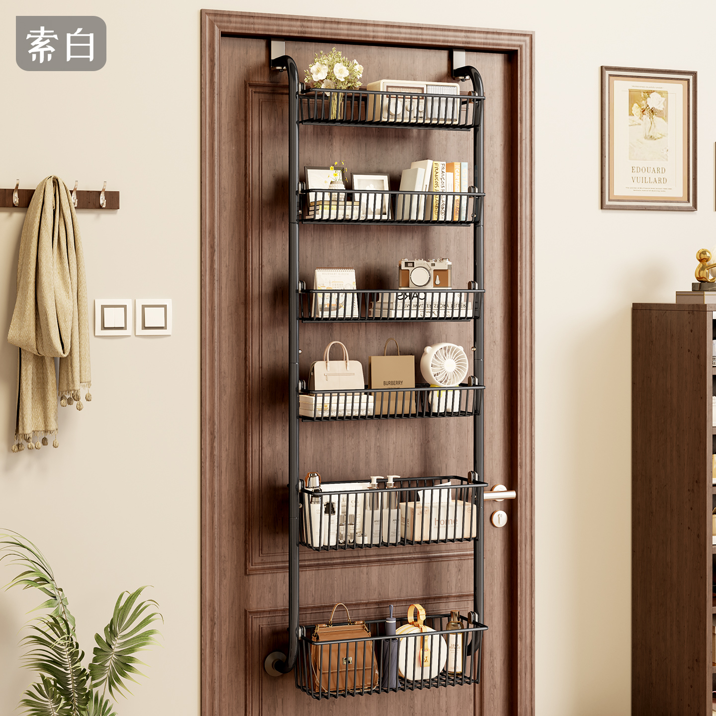 家用门后挂篮免打孔多层挂门置物架多功能挂门上收纳筐高颜值挂架