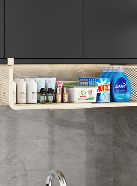 卫生间可伸缩置物架洗漱间墙上壁橱下悬挂式挂篮护肤品分层收纳架